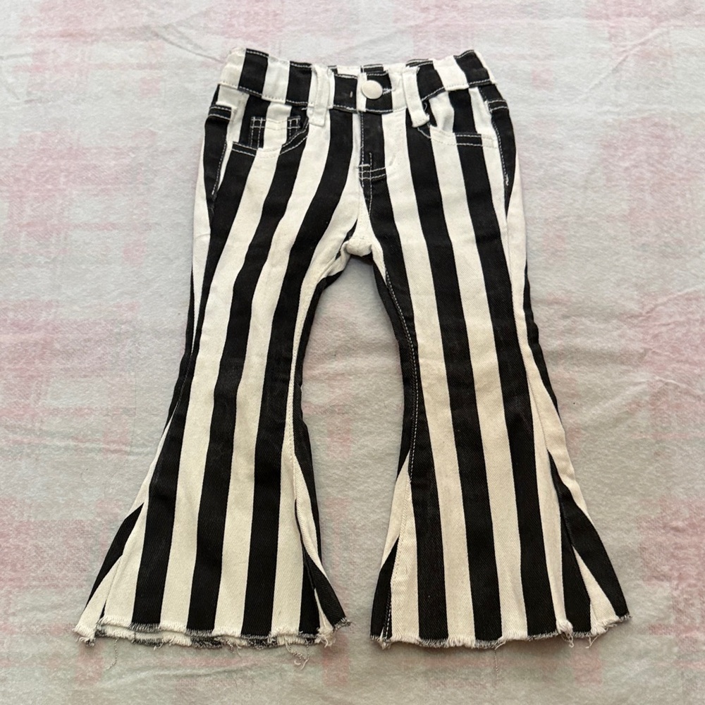 Chic Striped Black and White Kids Flared Jeans